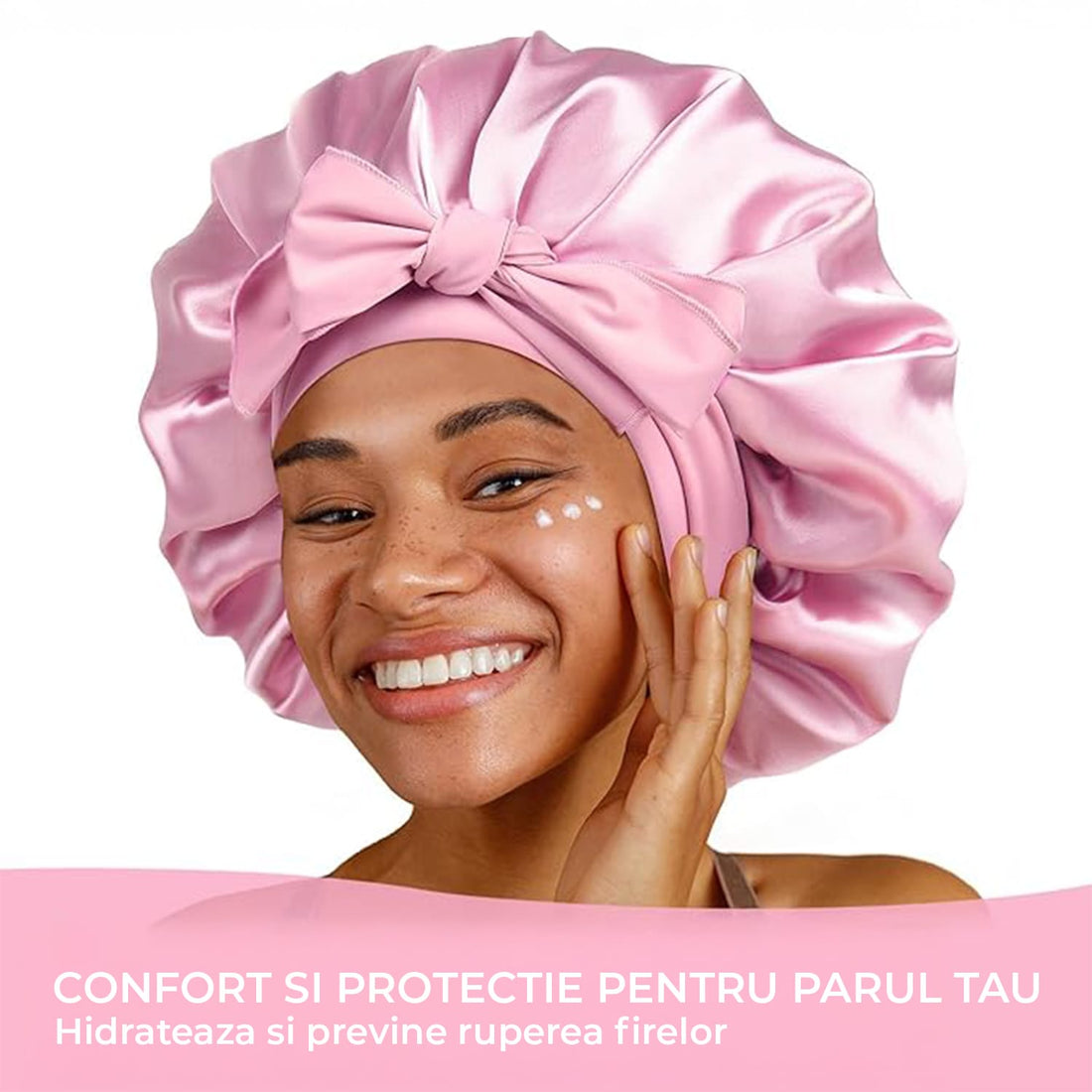 Bonetă din Satin Elindor® cu Bandă Reglabilă pentru Noapte, Roz