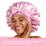 Bonetă din Satin Elindor® cu Bandă Reglabilă pentru Noapte, Roz