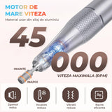 Freza Portabila Unghii Elindor® 45000 RPM, Pila Electrica Profesionala, Manichiura si Pedichiura, Cu Fir, Lampa LED, Ecran LCD, Accesorii Incluse, Capete Diverse, Slefuire Cuticule, Alb