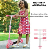 Trotinetă Elindor® Pliabilă cu Ghidon Ajustabil, Roți LED, Roz