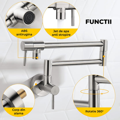 Baterie Bucatarie Elindor®,Pipa Extensibila, Design Modern, Argintiu