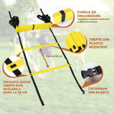 Scara de Antrenament Elindor® pentru Agilitate, Viteza, Rezistenta, Coordonare, Rapiditate, cu 12 Trepte, Lungime Reglabila Treapta 38-42 cm, Interior / Exterior, Geanta de Transport Inclusa, 500 x 42 cm, Galben / Negru