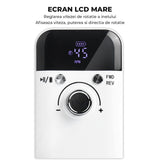 Freza Unghii Electrica Elindor® cu Suport Pila Electrica Reincarcabila, Set Complet de Ingrijire pentru Manichiura si Pedichiura Profesionala, Cuticule sau Calcaie, 45000 RPM, Viteza Reglaj Continuu, 6 Capete Detasabile, 6 Benzi Abrazive, Ecran LCD, Alb