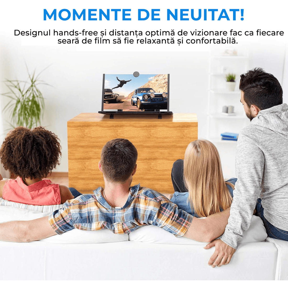 Lupa Pliabila Elindor® pentru Telefon cu Efect 3d si Zoom 4x Marire, Diagonala de 12 inch, suport telefon universal, Negru