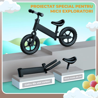 Bicicleta Fara Pedale Elindor®, Scaun Reglabil si Confortabil, Usoara, Negru