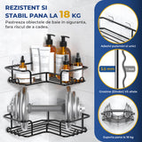 Set 5 Rafturi de Dus Elindor® Polita cu Adeziv, Etajera de Baie pentru Colt, Raft cu Carlige, din Otel Carbon, Suport Prosop si Sapun, Organizator Baie sau Etajere Depozitare in Bucatarie, Accesorii Sanitare, Negru