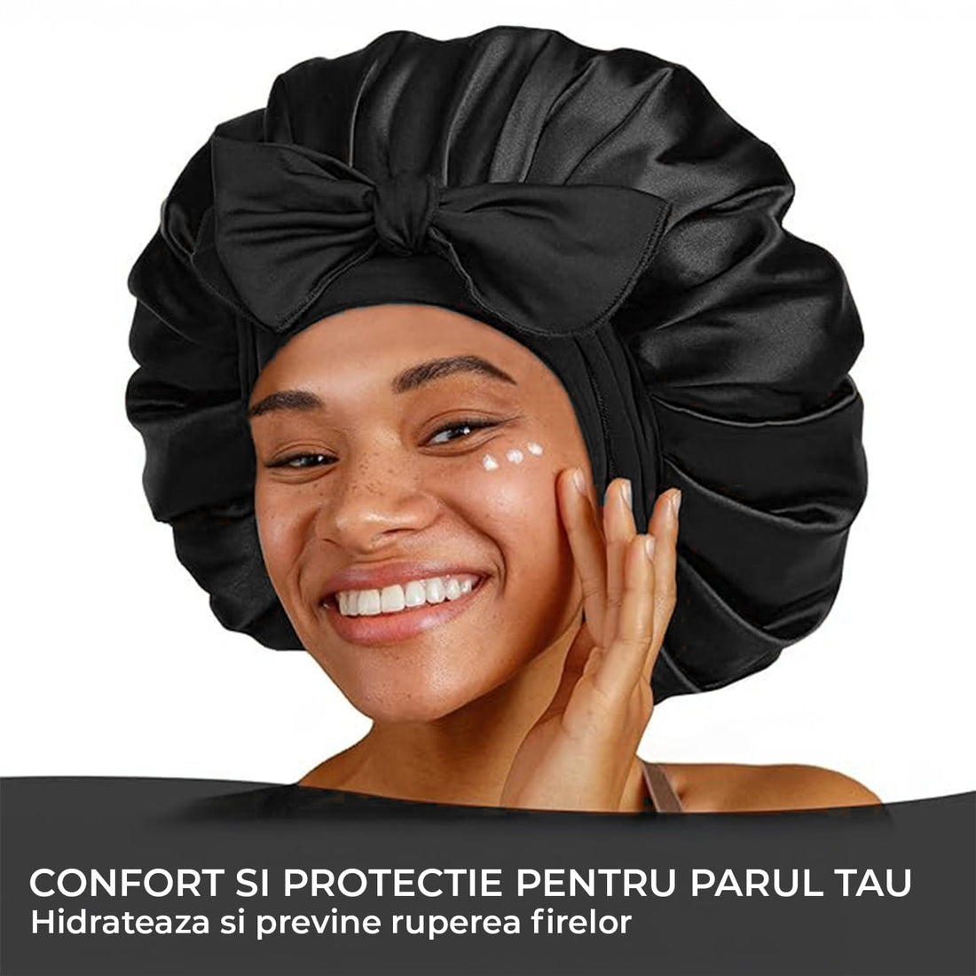 Bonetă din Satin Elindor® cu Bandă Reglabilă pentru Noapte, Negru