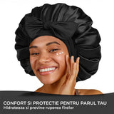 Bonetă din Satin Elindor® cu Bandă Reglabilă pentru Noapte, Negru