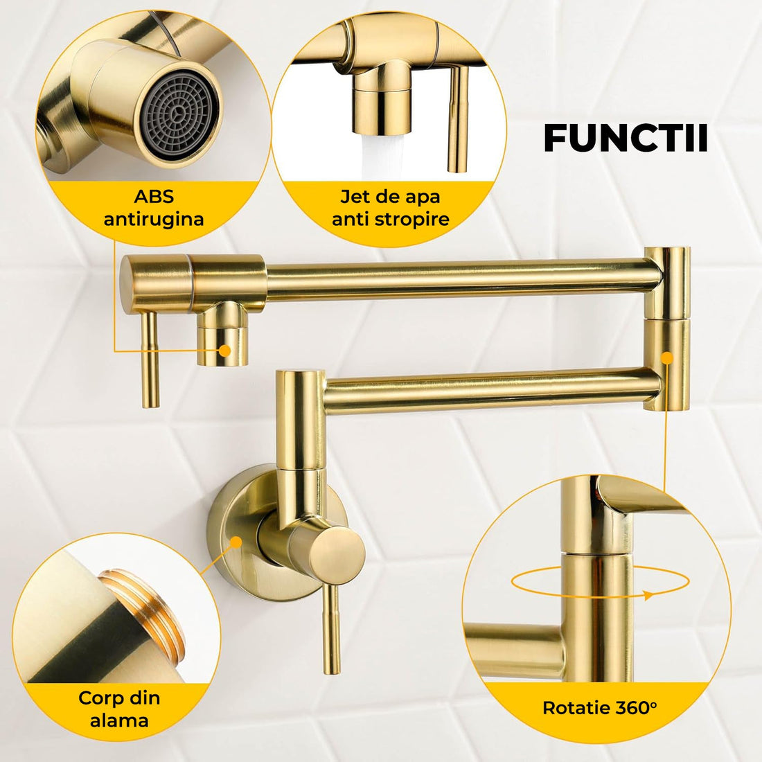 Baterie Bucatarie Elindor®,Pipa Extensibila, Design Modern, Auriu