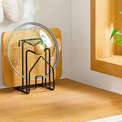 Suport Tocatoare Metalic Elindor® Organizator Compact si Elegant pentru Bucatarie, Baza Antiderapanta, Ideal pentru Tocatoare, Capace Oale si Tigai, Ustensile Bucatarie, Carti, 12.5 × 14.5 × 21.5 cm, Negru