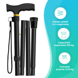 Baston Ortopedic Elindor® de Sprijin Pliabil, Usor si Reglabil, Potrivit pentru Ambele Maini, din Aluminiu Rezistent, Ofera Stabilitate si Sustinere pana la 100 Kg, Carja pentru Varstnici si Recuperare, Negru