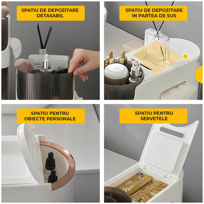 Dulap de Baie Slim Elindor® cu 4 Sertare si Spatiu Depozitare Superior Detasabil, Ideal pentru Baie, Bucatarie, Birou, Living, Spalatorii, Scoala, Organizator Multifunctional, 88.5 x 41 x 17 cm, Alb