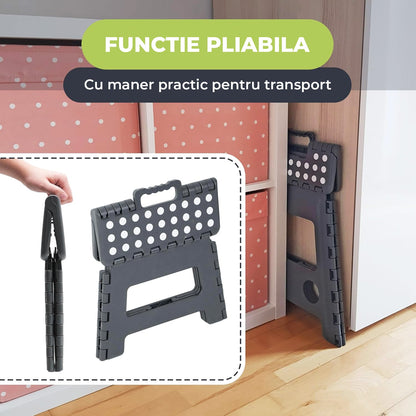 Scaun Pliabil Elindor® Ideal pentru Bucatarie, Baie, Birou, Living, Terasa, Uz Interior si Exterior, Taburet din ABS, Greutate Maxima Suportata 120 kg, Suprafata Antialunecare, 29 x 22 x 22 cm, Gri