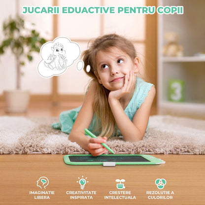 Tableta LCD Desen Elindor® 10 Inch, Jucarie Educativa Pentru Copii, Portabila, Verde