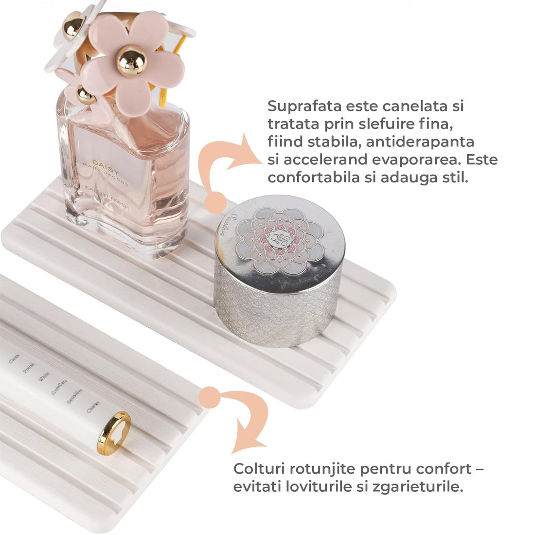 Set 2 Covorase pentru Chiuveta Elindor® din Diatomit, Extra Absorbant, Uscare Rapida, Antiderapante, Design Contemporan si Minimalist, Rezistente la Apa, 21 cm x 10 cm x 1.5 cm, Bej Deschis