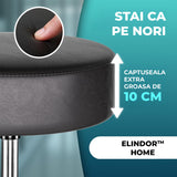 Scaun Rotativ Elindor® cu Roti, Ergonomic, fara Spatar si Manere, Design Compact, Tapitat cu Burete Moale, cu Picior Metalic, Potrivite pentru Living, Bucatarie, Birou, Dormitor, Inaltime Ajustabila, 48 x 48 x 46-60 cm, Negru