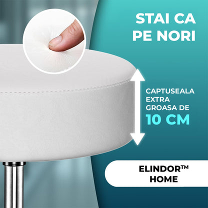 Scaun Rotativ Elindor® cu Roti, Ergonomic, fara Spatar si Manere, Design Compact, Tapitat cu Burete Moale, cu Picior Metalic, Potrivite pentru Living, Bucatarie, Birou, Dormitor, Inaltime Ajustabila, 49 x 49 x 46-60 cm, Alb