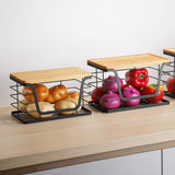 Set 2 Cosuri Depozitare Elindor® cu Capac, Organizator Metalic pentru Bucatarie si Baie, Organizatoare Stivuibile Dulap, Cutii pentru Camara, Baie, Bar, Birou, Cos Multifunctional, Separator Fructe, Legume, Parfumuri, Creme, Bambus