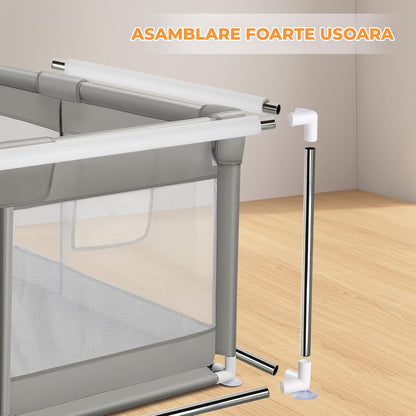 Tarc de Joaca pentru Bebelusi si Copii Elindor® cu Husa Groasa din Spuma, Spatiul Sigur de Joaca, Plasa de Protectie, Include Usa cu Fermoar, Materiale Eco-Friendly și Non-Toxice, Varsta 0-5 ani, 127 x 127 cm, Gri