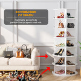 Organizator pentru Pantofi Elindor® Pantofar cu 4x 7 Nivele, Rotativ 360°, Suport pentru Papuci, Dulap Hol, Dormitor, Economisire Spatiu, Depozitare Incaltaminte, 59×59×160 cm, Alb