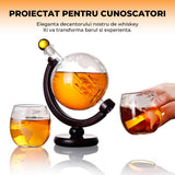 Set Decantor Whisky Glob Elindor®, 2 Pahare, Suport Lemn, 850ml