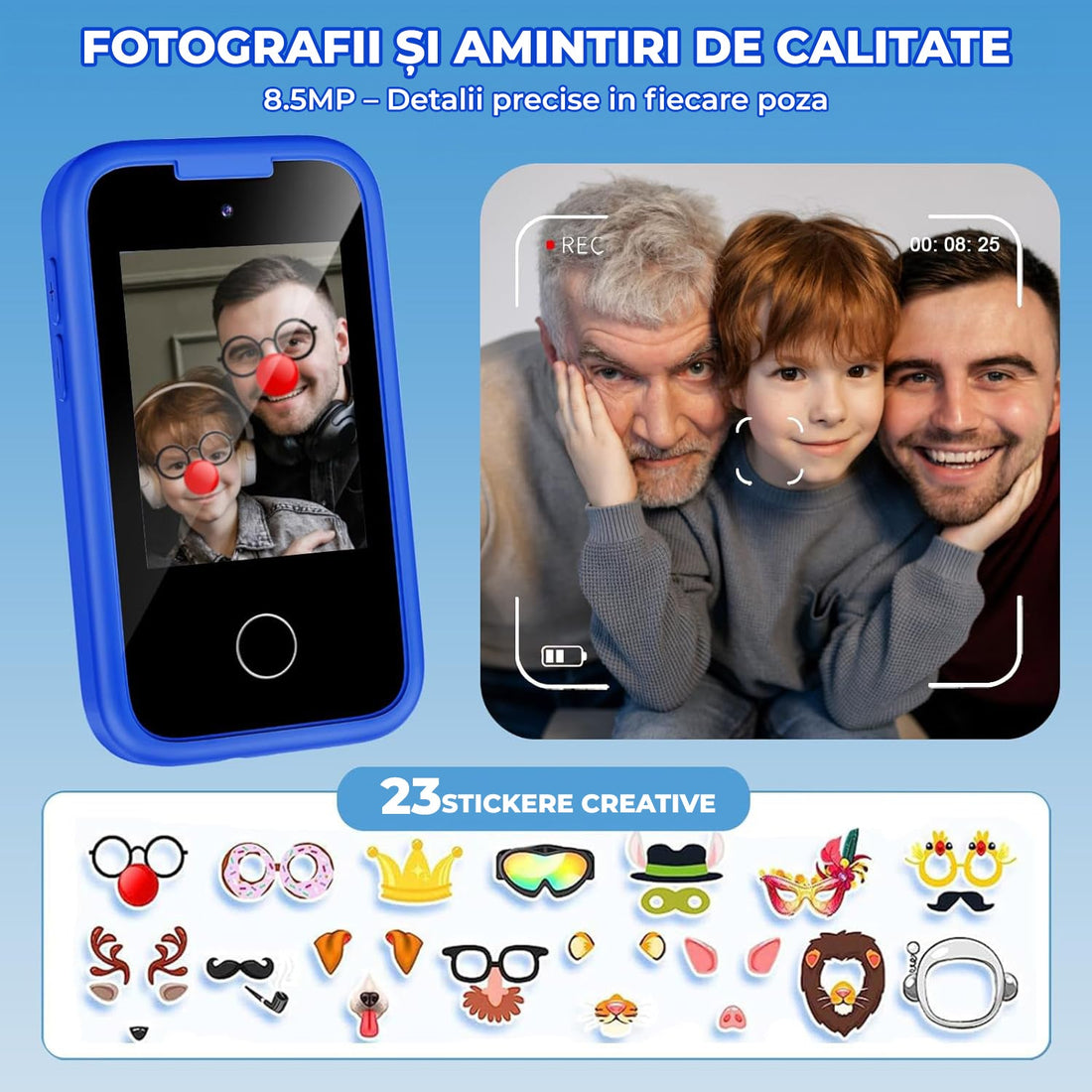 Telefon de jucărie Elindor®, pentru copii, cu funcții educative, albastru