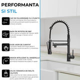 Baterie Chiuveta, Tip Cascada Elindor®, Robinet de Apa Modern, Monocomanda pentru Baie si Bucatarie, Otel Inoxidabil, Montare pe Chiuveta, Jet Larg, Multifunctionala Design Elegant pentru Lavoar sau Vas, Finisaj Mat Neagra