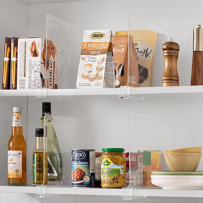 Set 4 separatoare acrilice Elindor®, de 30 cm pentru rafturi, organizator pentru haine, genti si prosoape, montaj rapid fara scule, pentru rafturi de pana la 2.4 cm grosime, Organizatoare baie, lazi, acte, camara, Transparent, Plastic