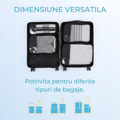 Set 6 Cuburi de Compresie Elindor® pentru Organizarea Bagajului – Negru, Accesorii Ușoare și Durabile pentru Călătorii
