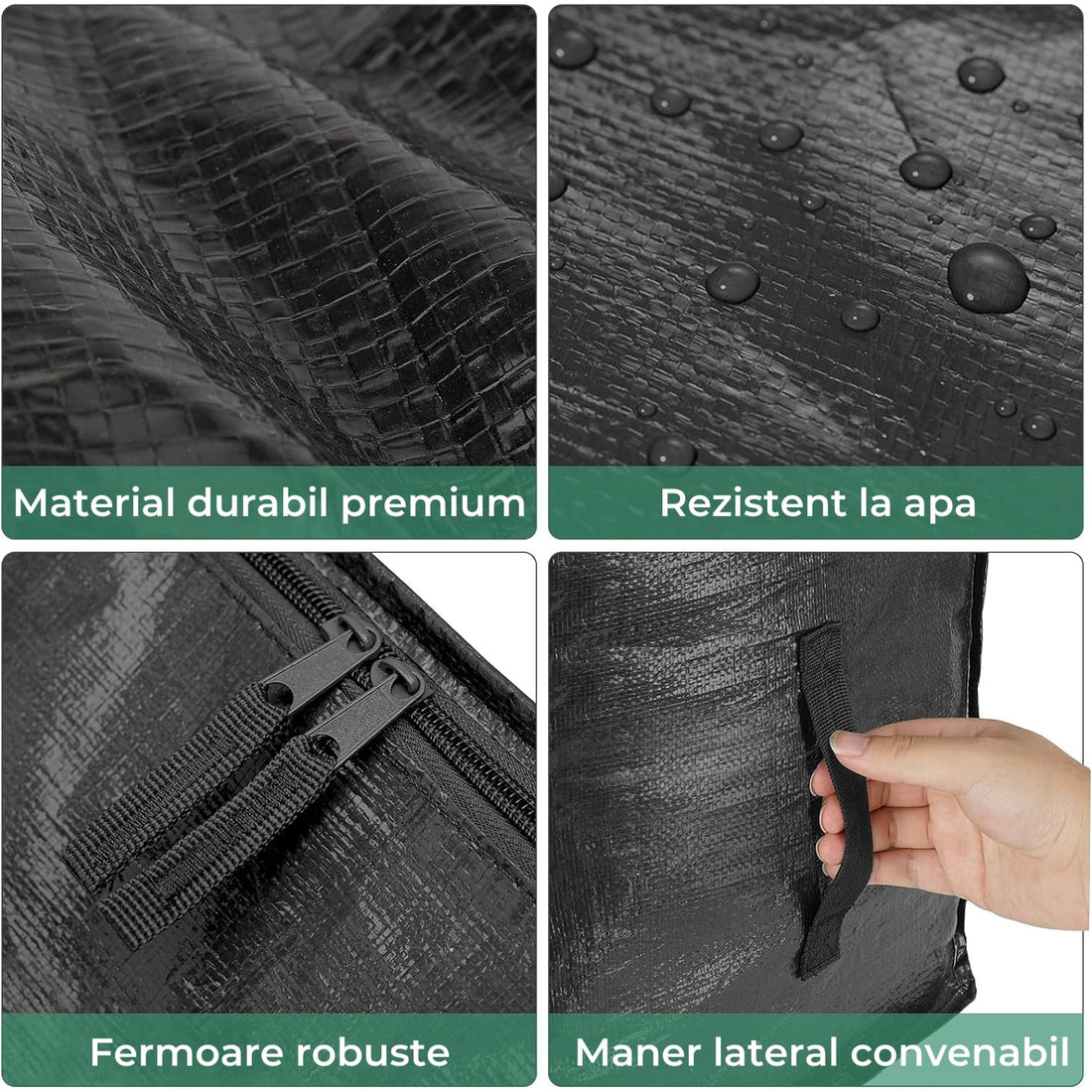 Set 6 Genți Depozitare Elindor® Supradimensionate, cu Mânere Întărite, Negru