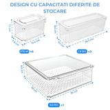 Set 10 Organizatoare Elindor® pentru Frigider cu Capace, Suprapozabile, Cutii Organizare, BPA-Free, pentru Fructe si Legume