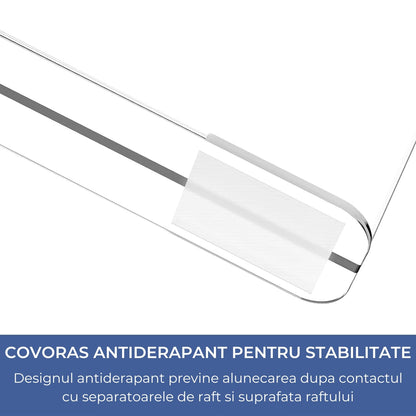 Set 4 separatoare acrilice Elindor®, de 30 cm pentru rafturi, organizator pentru haine, genti si prosoape, montaj rapid fara scule, pentru rafturi de pana la 2.4 cm grosime, Organizatoare baie, lazi, acte, camara, Transparent, Plastic