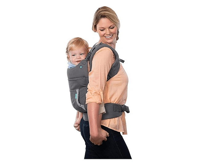 Marsupiu ergonomic cu glugă detașabilă, buzunar de depozitare, suport lombar, poziții spate sau rucsac pentru bebeluși.