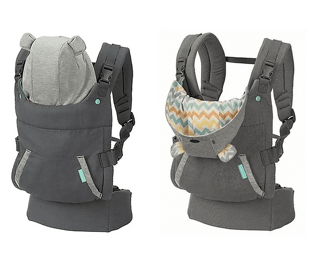 Marsupiu ergonomic cu glugă detașabilă, buzunar de depozitare, suport lombar, poziții spate sau rucsac pentru bebeluși.