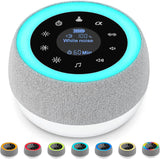 Dispozitiv Sunete Albe, 32 Sunete HD, Portabil, Reîncărcabil, 1800mAh, Lumină de Veghe, Display LCD, Control Tactil, 7 Culori Ajustabile, 3 Niveluri Intensitate