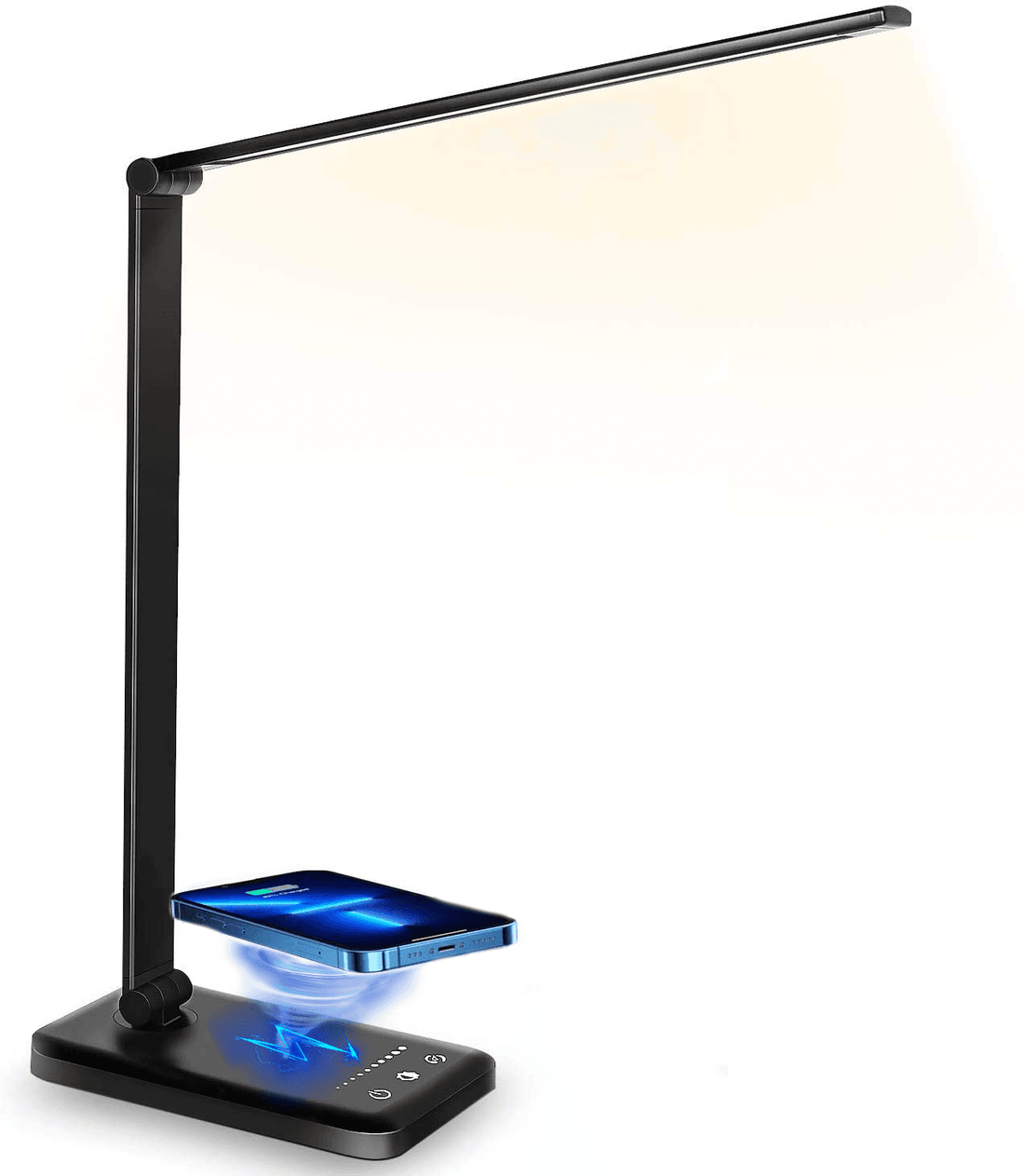 Lampa LED Birou Elindor® Cu Incarcare Wireless, 5 Moduri Lumina, 10 Intensitati, Control Tactil, Ajustabila, USB, 450lm, Negru