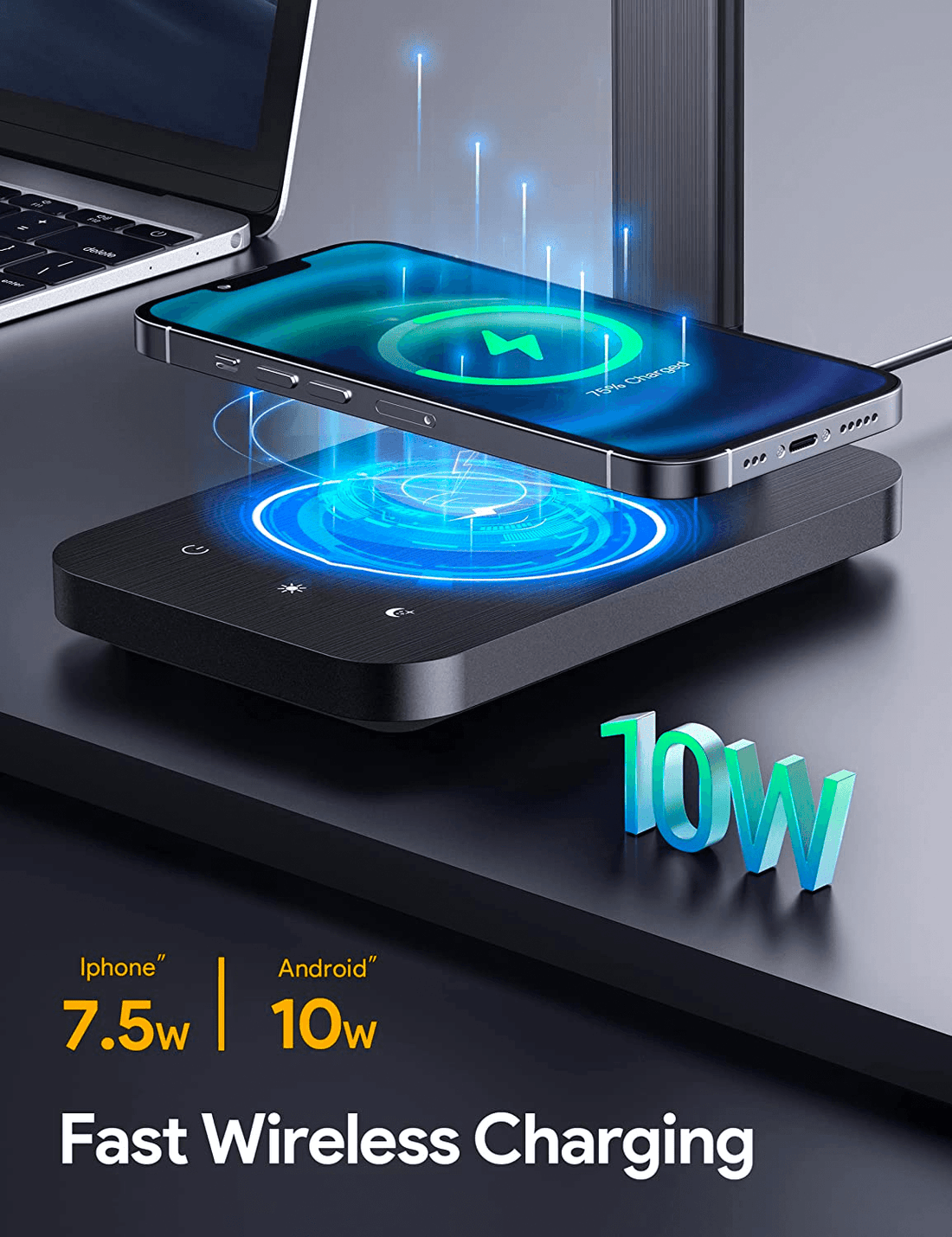 Lampa LED Birou Elindor® Cu Incarcare Wireless, 5 Moduri Lumina, 10 Intensitati, Control Tactil, Ajustabila, USB, 450lm, Negru