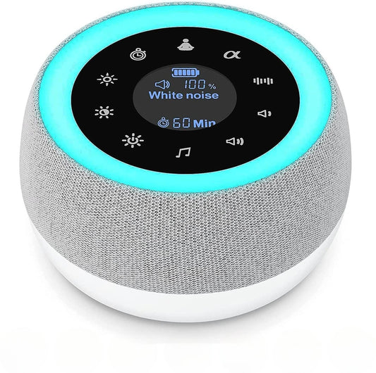 Dispozitiv Sunete Albe, 32 Sunete HD, Portabil, Reîncărcabil, 1800mAh, Lumină de Veghe, Display LCD, Control Tactil, 7 Culori Ajustabile, 3 Niveluri Intensitate