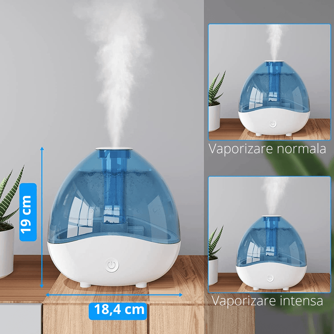 Umidificator Ultrasonic Profesional, 1.5L, Reglabil, Silentios, Alb/Albastru