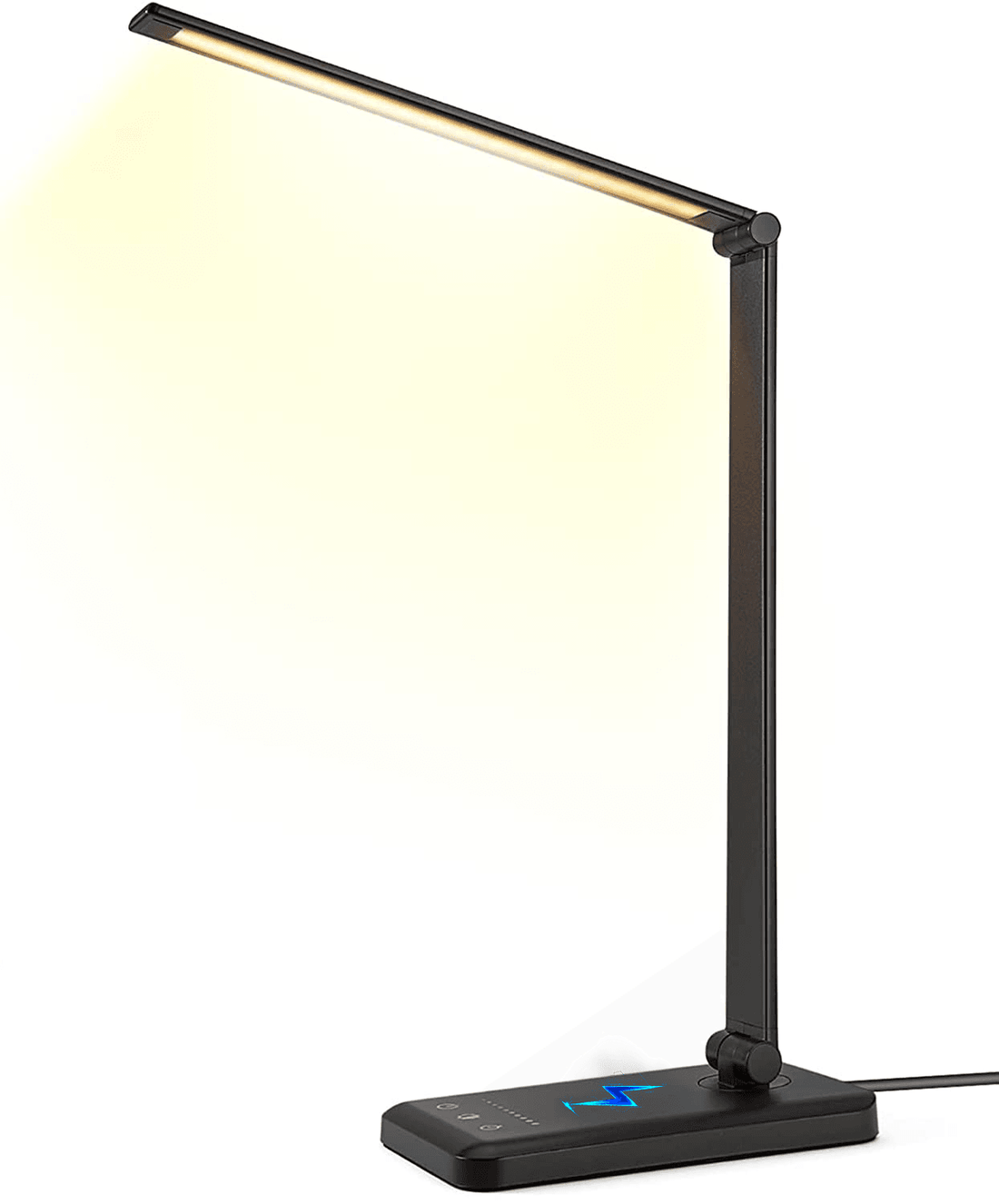 Lampa LED Birou Elindor® Cu Incarcare Wireless, 5 Moduri Lumina, 10 Intensitati, Control Tactil, Ajustabila, USB, 450lm, Negru