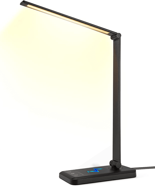 Lampa LED Birou Elindor® Cu Incarcare Wireless, 5 Moduri Lumina, 10 Intensitati, Control Tactil, Ajustabila, USB, 450lm, Negru