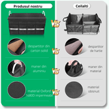 Organizator Portbagaj Auto Multifuncțional, Pliabil, 3 Compartimente, Capacitate 60L, Material Oxford 1680D, Bandă Reflectorizantă, 57 x 33.5 x 29 cm, Negru