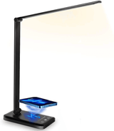 Lampa LED Birou Elindor® Cu Incarcare Wireless, 5 Moduri Lumina, 10 Intensitati, Control Tactil, Ajustabila, USB, 450lm, Negru