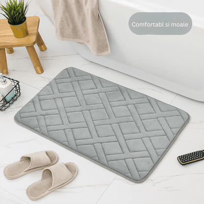 Covor Baie Universal, Spumă cu Memorie, Absorbant, Antiderapant, Memory Foam, 61×41 cm, Gri cu Dungi