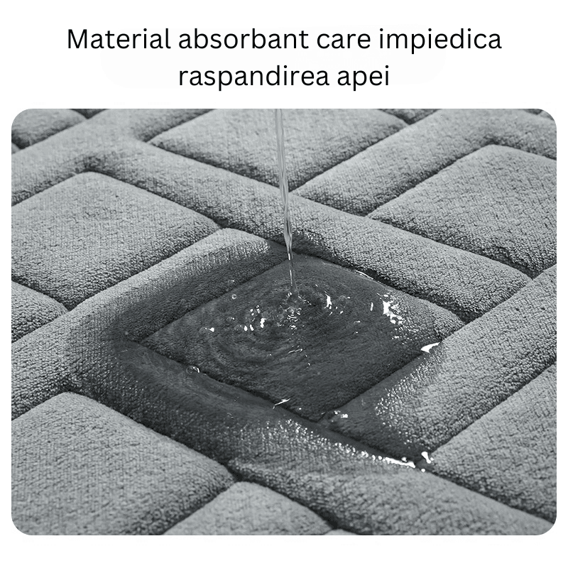 Covor Baie Universal, Spumă cu Memorie, Absorbant, Antiderapant, Memory Foam, 61×41 cm, Gri cu Dungi