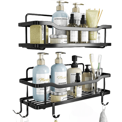 Raft de Duș, Etajeră Baie, Oțel Inoxidabil, Set 2 Rafturi, Negru