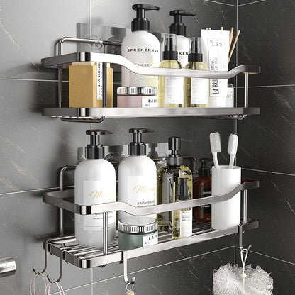 Raft de Duș, Etajeră Baie, Oțel Inoxidabil, Set 2 Rafturi, Argintiu