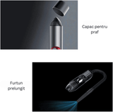 Aspirator Auto Portabil Profesional Wireless, 5000 mAh, Mini Aspirator de Mână pentru Mașină, Casă și Birou, Ideal pentru Spații Mici și Dificil de Accesat, Încărcare USB Tip C, Gri