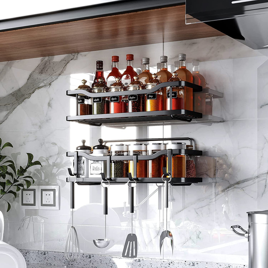 Raft de Duș, Etajeră Baie, Oțel Inoxidabil, Set 2 Rafturi, Negru