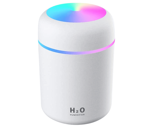 Mini Umidificator USB cu Difuzor Aromaterapie și Lumini LED, 300ml, 2 Moduri, Alb